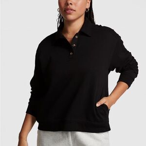 PINK EVERYDAY FLEECE POLO SWEATSHIRT black nwt‎ XL
